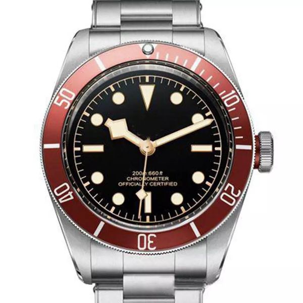 

Luxury Brand Mens Watch Stainless Steel Automatic Movement Mechanical Red Bezel Black Dial Solid Clasp Geneve Men Watches