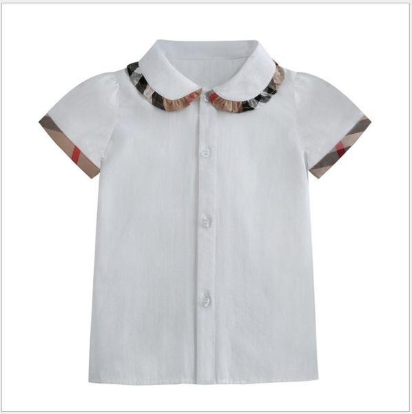 

lovely girls short sleeve shirts summer kids turn-down collar plaid shirt children cotton casual shirts baby girl, White;black