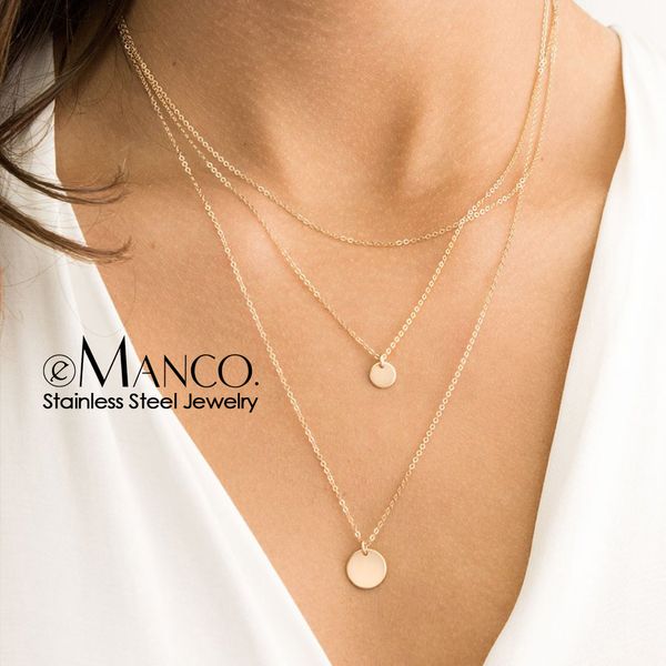 

e-manco женщины простой многослойный ожерелье chockers ожерелья для женщин ожерелье из нержавеющей стали модные ювелирные изделия y200323, Silver
