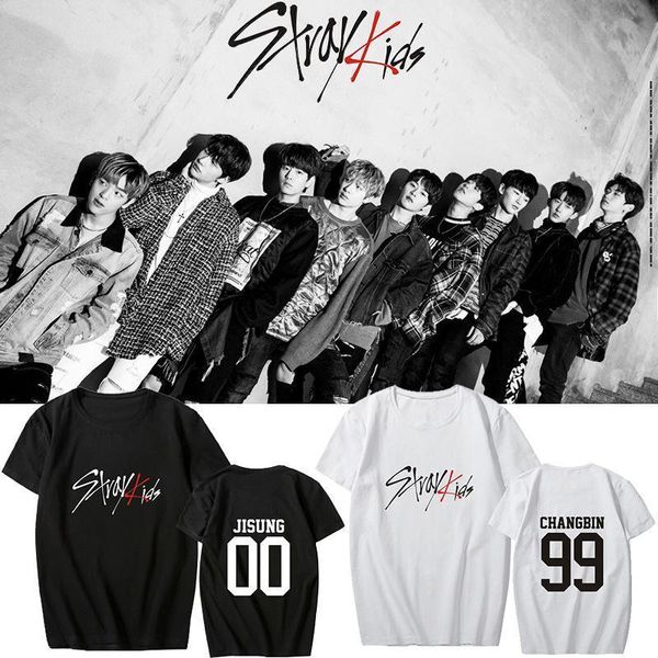 Kpop STRAY KIDS T-Shirts Konzert Gleiche Baumwolle Schwarz Weiß T-shirt T-stück Kurzarm Mode Sommer Tops T200518