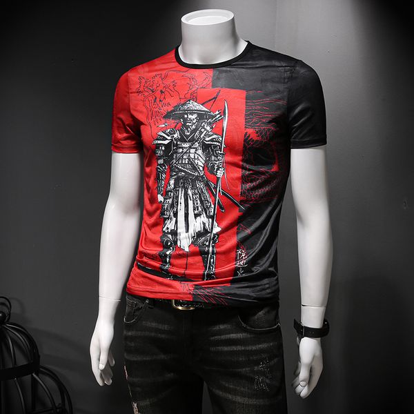 

2020 new fashion undershirt underworld men domineering character print short sleeve t-shirt summer, White;black