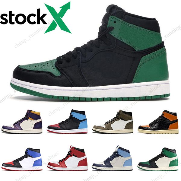 

2020 jumpman 1 1s high og pine green 2.0 unc basketball shoes stock x men travis scotts shattered backboard sneakers size 7-13
