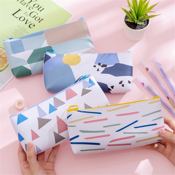 

creative simple leather pencil case zipped pen bag stationery pouch school supplies pencil box estuche escolar