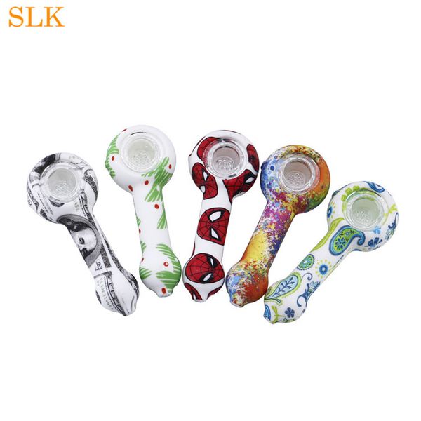 

wholesale silicone water pipes water bongs With colorful pattern smoking pipes glass bowl tobacco pipe smoking accessories