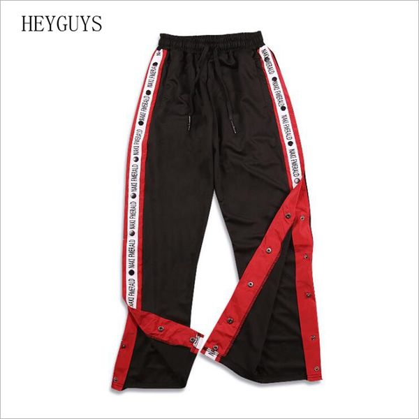 

2018 autumn brand and hip hop men's pants ribbon ribbon sports pants men's side forkthe side open leisure retro couples, Black