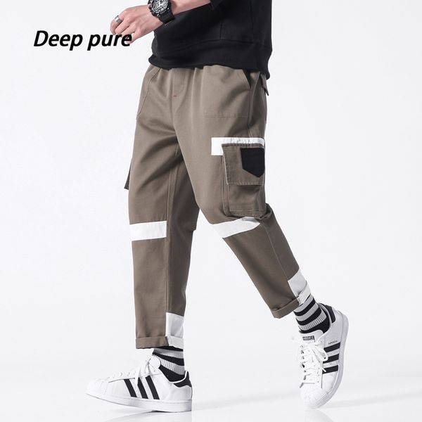 

harem pants mid cotton safari style loose full length pleated china (mainland) letter elastic waist pencil pants, Black