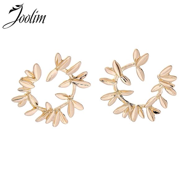 

joolim gold color round earrings leaf hoop earrings 2020 for women, Golden