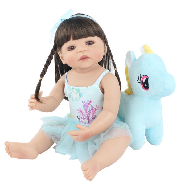 

55cm full silicone reborn baby doll toy lifelike vinyl princess unicorn babies girl bathe toy kids birthday gift dress up doll y191213
