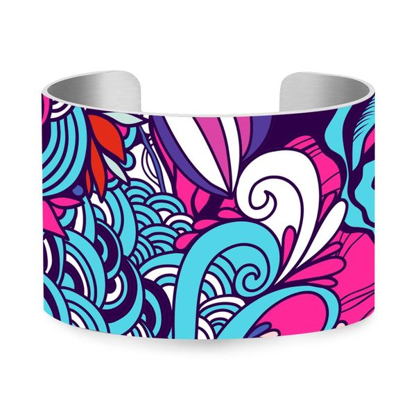 

fashion uv printing handdrawn style pattern cuff bracelet 5cm aluminum meterial bangle wristband jewelry present for women u-097, Black