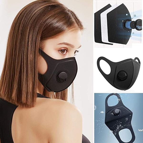 

100% delivery sponge face mask dust mask filter pm2.5 air pollution winter mouth reusable with breathing valve haze dust washed men women, Blue