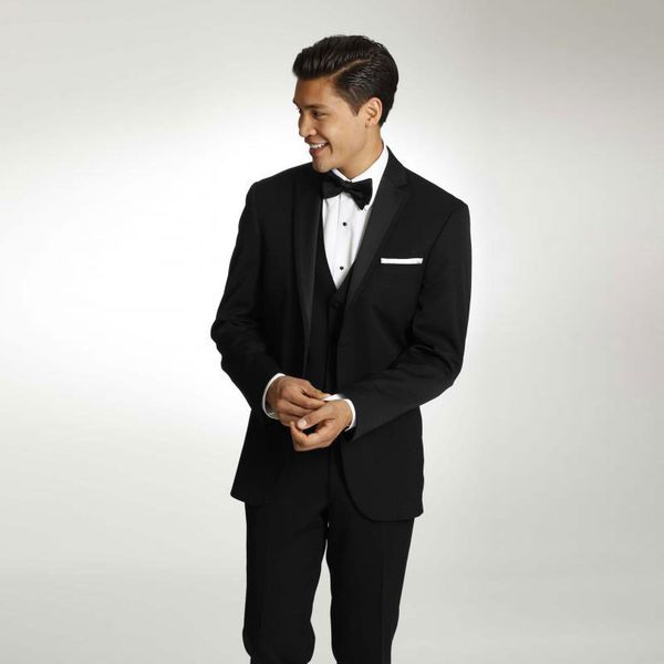 

black mens suits three pieces groomsmen wedding tuxedos notched lapel groom suit with jacket pants vest prom blazers, Black;gray