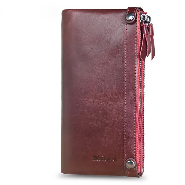 

brand genuine leather women wallet double zippers leather wallets long clutch coin purse pocket red phone bag, Red;black