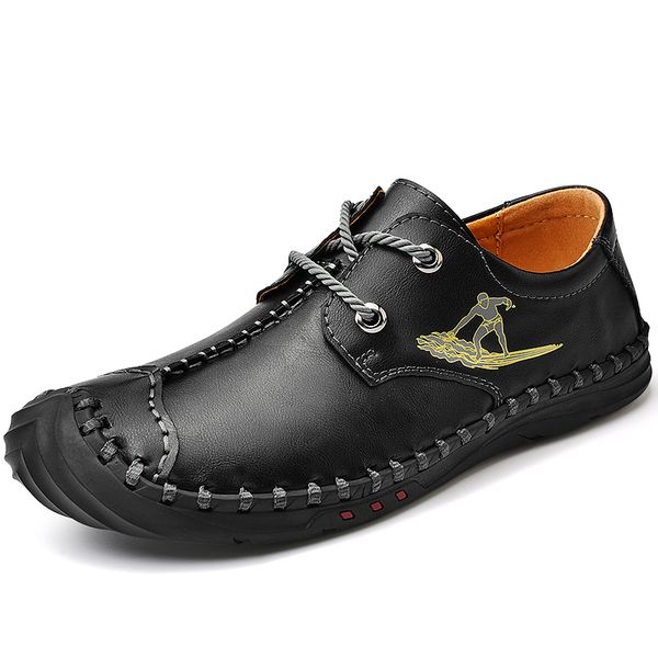 

classic comfortable leather shoes men casual shoes loafers handmade split leather men shoes flats zapatos de hombre plus size 48, Black