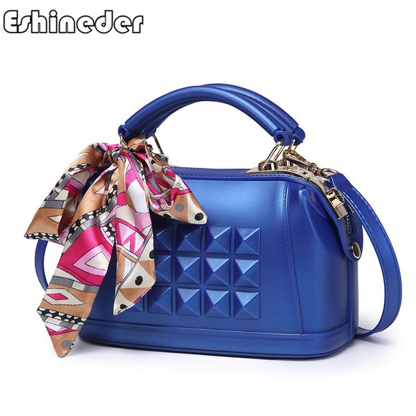 

new pvc frosted hand jelly bag retro single shoulder crossbody zipper pure color willow rivet women bag