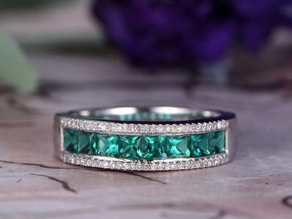

size 6-10 fashion jewelry 925 sterling silver emerald cz diamond sona gemstones promise party women wedding ring for valentine's day gi, Slivery;golden