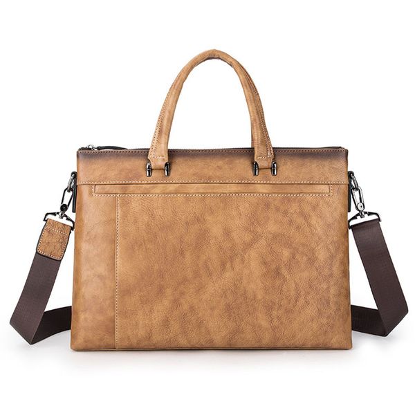 

genuine leather men's briefcase vintage cow leather business computer bag messenger bags man shoulder bag postman male