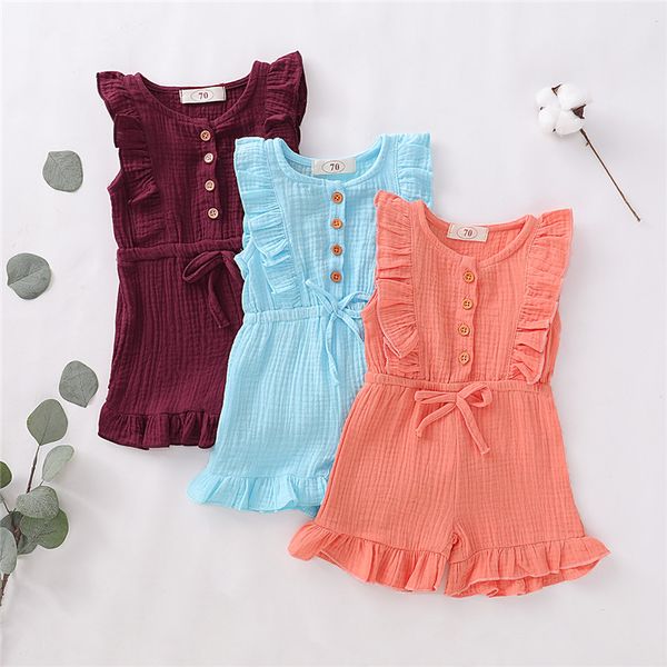 

infant baby girl boy solid ruffle solid romper sleeveless jumpsuit, Blue
