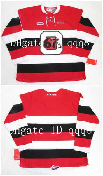 

ohl ottawa 67's barber pole jerseys red white custom any name number 100% stitching custom hockey jerseys, Black;red