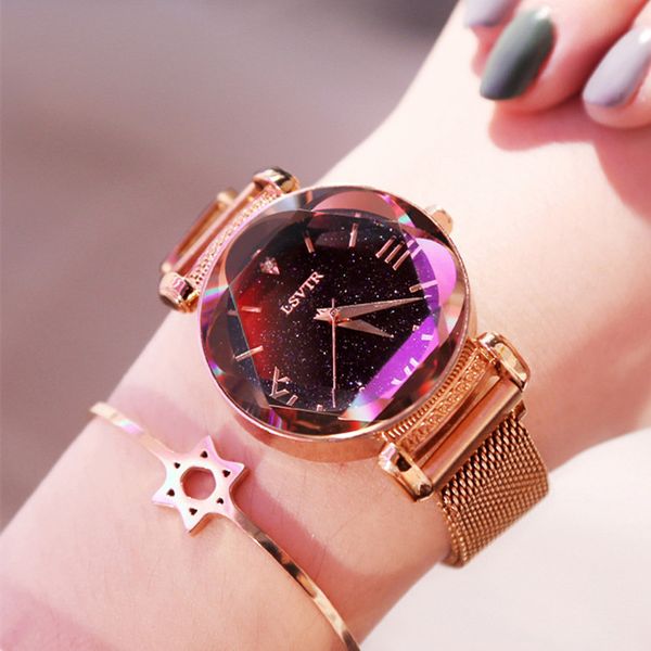 

selling magnet crystal star fashion network quartz watch for women fashion & casual chronograph hardlex round alloy, Slivery;brown