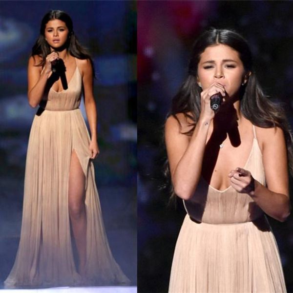 Selena Gomez Champagne Evening Prom Dress Coupons Promo Codes