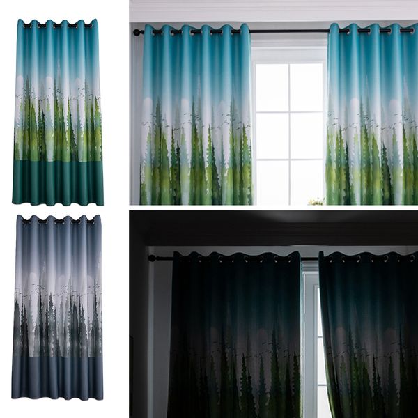 

2x thicken punching 3-tier total privacy blackout curtain drape gray pine