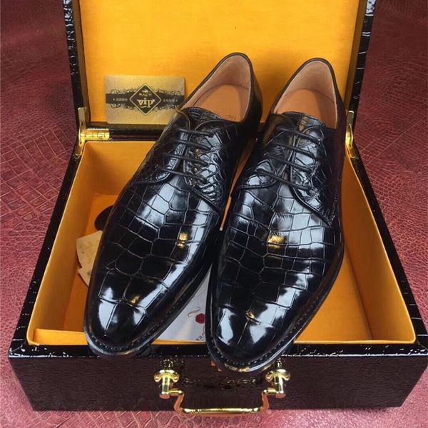 

fancy authentic crocodile belly skin businessmen's dress shoes genuine real alligator leather handmade male black lace-up shoe