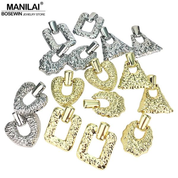 

manilai vintage metal statement drop earrings for women fashion dangle earrings gifts jewelry wholesale golden silver color