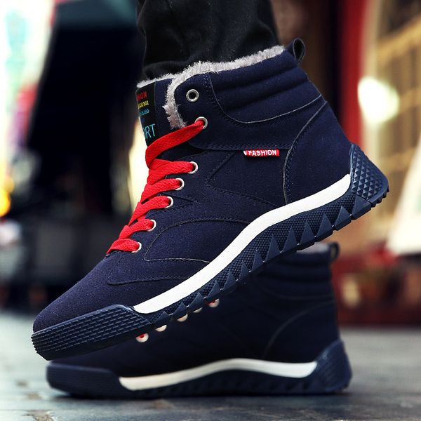 

winter warm men snow boots high man casual shoes plush mans footwear plus size lace up 2019 male ankle boots, Black