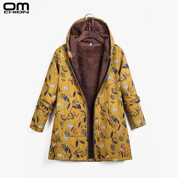 

omchion chaquetas mujer 2019 new autumn winter coat women thick jacket hooded long sleeve outwear vintag print casual ljk22, Tan;black