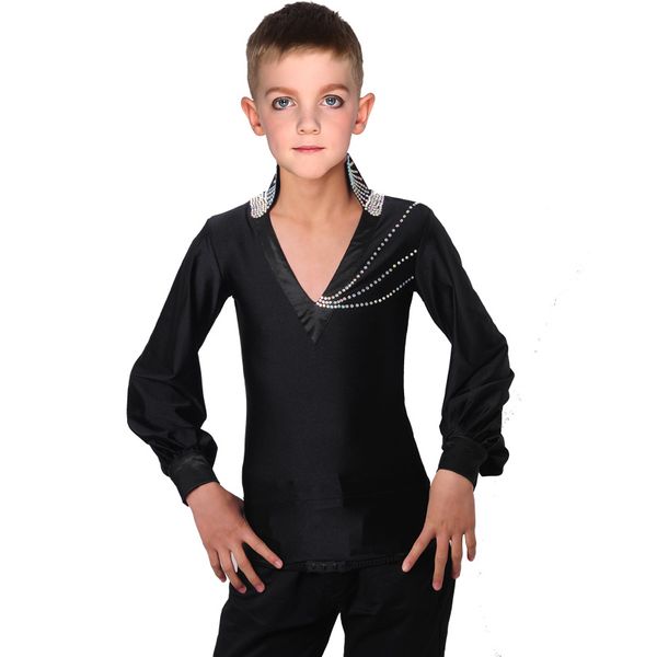 

classical black boys latin dancing shirts long sleeve modern tango dance clothing kids stage performance costumes, Black;red