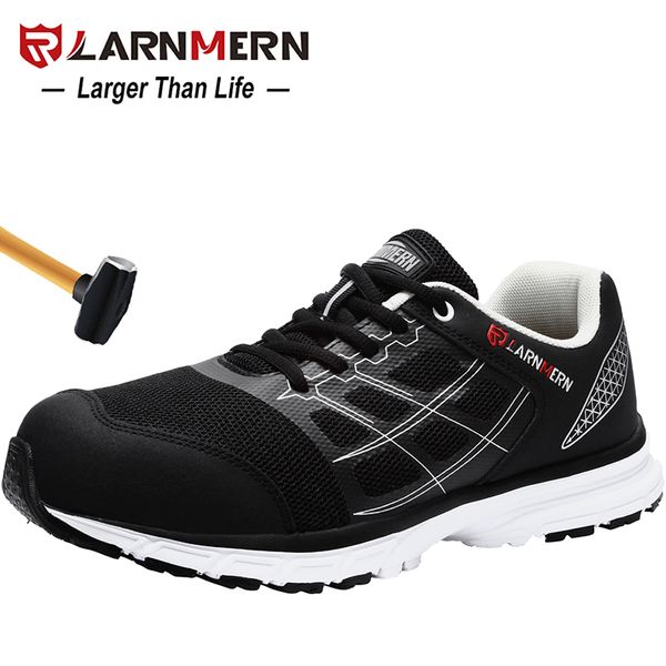 

larnmern men's work safety shoes steel toe breathable lightweight anti-smashing puncture-proof non-slip protective footwear, Black