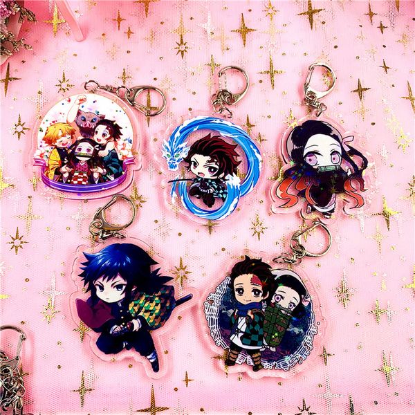 

аниме рисунок kimetsu нет yaiba брелок пвх силикон demon slayer key chain 3d double side cute key ring подарки для мужчин brelok, Silver
