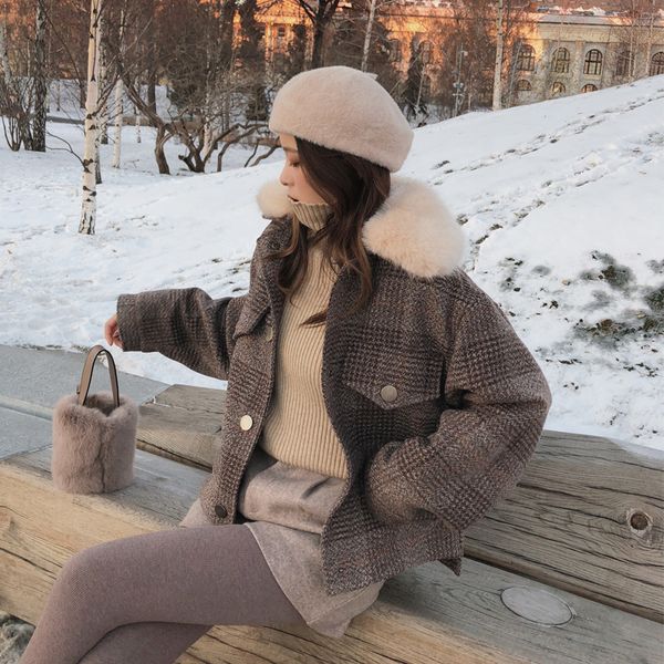 

mishow 2018 women new winter clothing thicken woolen jacket female korean version of the short loose plaid woolen coat mx18d9536, Black