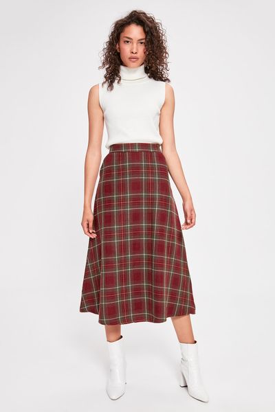 

trendyol burgundy plaid skirt twoaw20et0295, Black