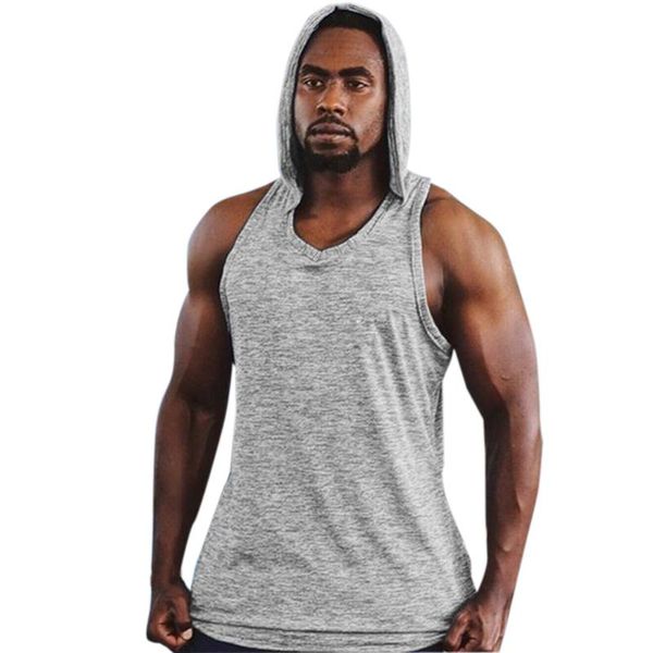 

singlet men sleeveless hooded tank running bodybuilding clothes casual sportwear vest tankmen, Black;blue