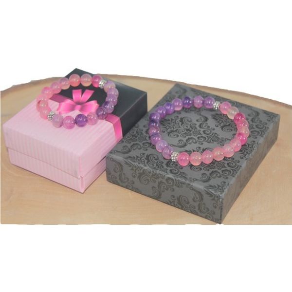 

pink and purple agate natural stone mother-child bracelet, Golden;silver