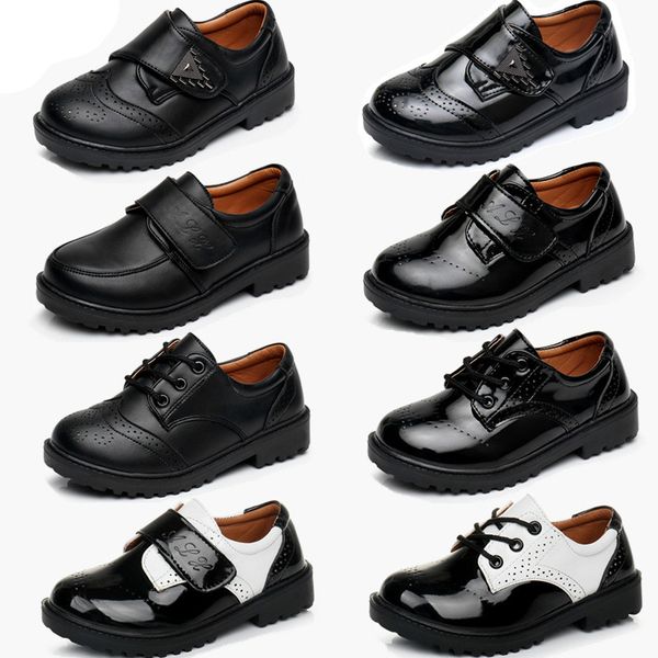 

2018 boy' leather shoes children' high-quality fashion rivet shoes breathable anti-slip kid party show teenager school, Black;grey