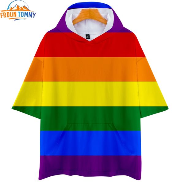 

gay pride lesbian creative hooded lgbt new 3d print hooded sweatshirt lgbt short sleeve sweatshirt, Black