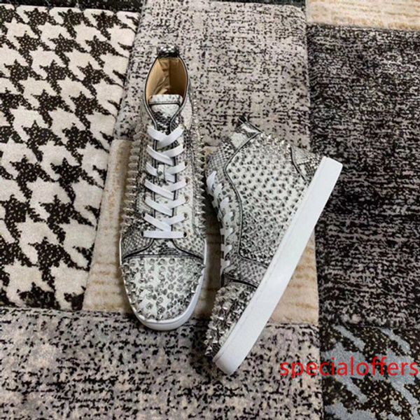 

red bottom designer men shoes flat high python lines with spikes men s flat party wedding casual sneakers outdoor trainers, Black