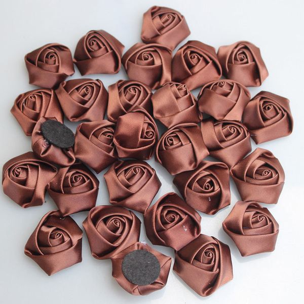 

20piece/lot diy hand made 3.5cm brown satin rose artificial ribbon flower for make bridal bridesmaid wedding bouquet