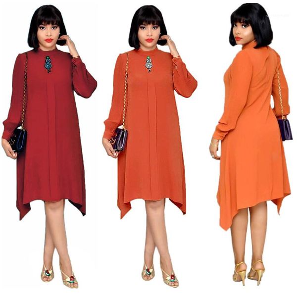 

women solid color autumn casual panelled loose big skirt long sleeved crew neck dresses womens fashion dresses plus size dresses, Black;gray