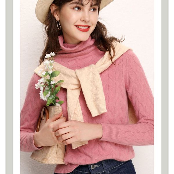 

2019 women pink sweater long sleeve women wool knitted turtleneck sweater and pullovers pull femme tricot, White;black