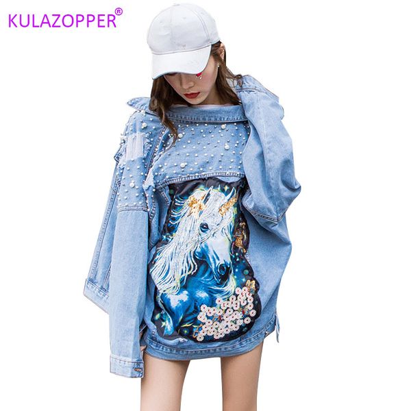 

kulazopper 2019 new loose women's jackets jeans brand winter ladies denim jackets zh088, Black;brown