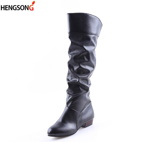 

fashion women boots spring boots botas female stretch pu leather shoes woman black white roma knee-length