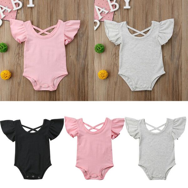 

infant baby girl button solid color toddler jumpsuit bodysuit romper playsuit, White