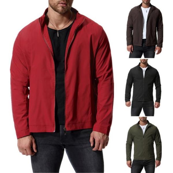 

плюс размер mens конструктора куртки весна fashoin stand collar чистый цвет с длинным рукавом тонкие куртки повседневная мужская одежда, Black;brown