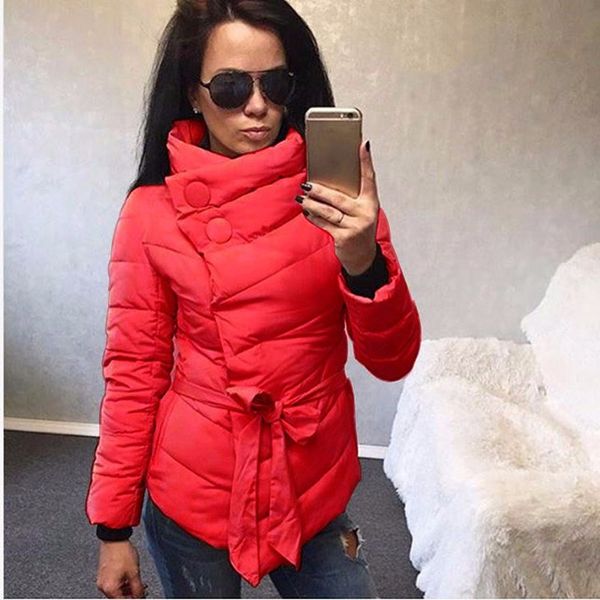 

winter women jacket fashion basic slim parka cotton padded solid coat overcoat, Black