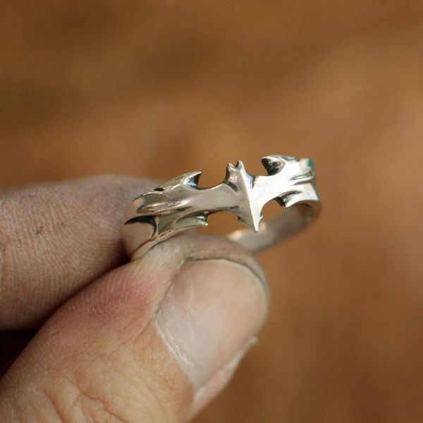 

wholesale- 925 sterling silver bat ring charms ring ta111 us size 7 to 15, Golden;silver