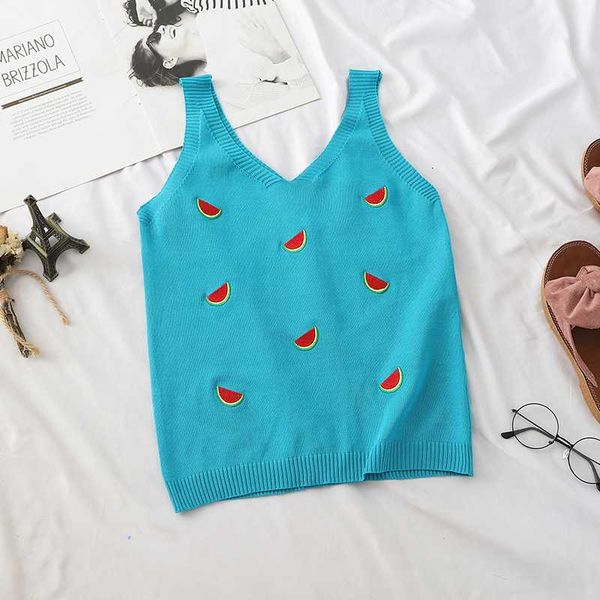 

women's tanks & camis heliar 2021 summer women camisoles knitted watermelon embroidery v-neck camisole sleeveless crop, White