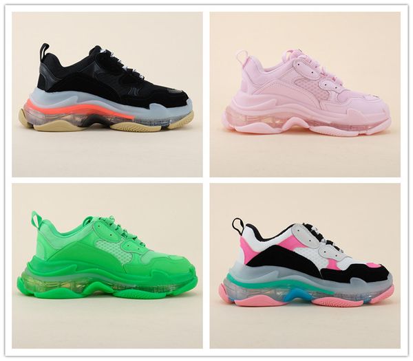 

combination bottom paris triple-s lime green pink black white dad shoes men women casual sneakers thick heel grandpa trainer